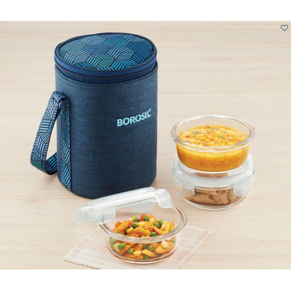 3 Round Microwavable Glass Lunch Box (Foodluck Blue) - ICYCSBRS400