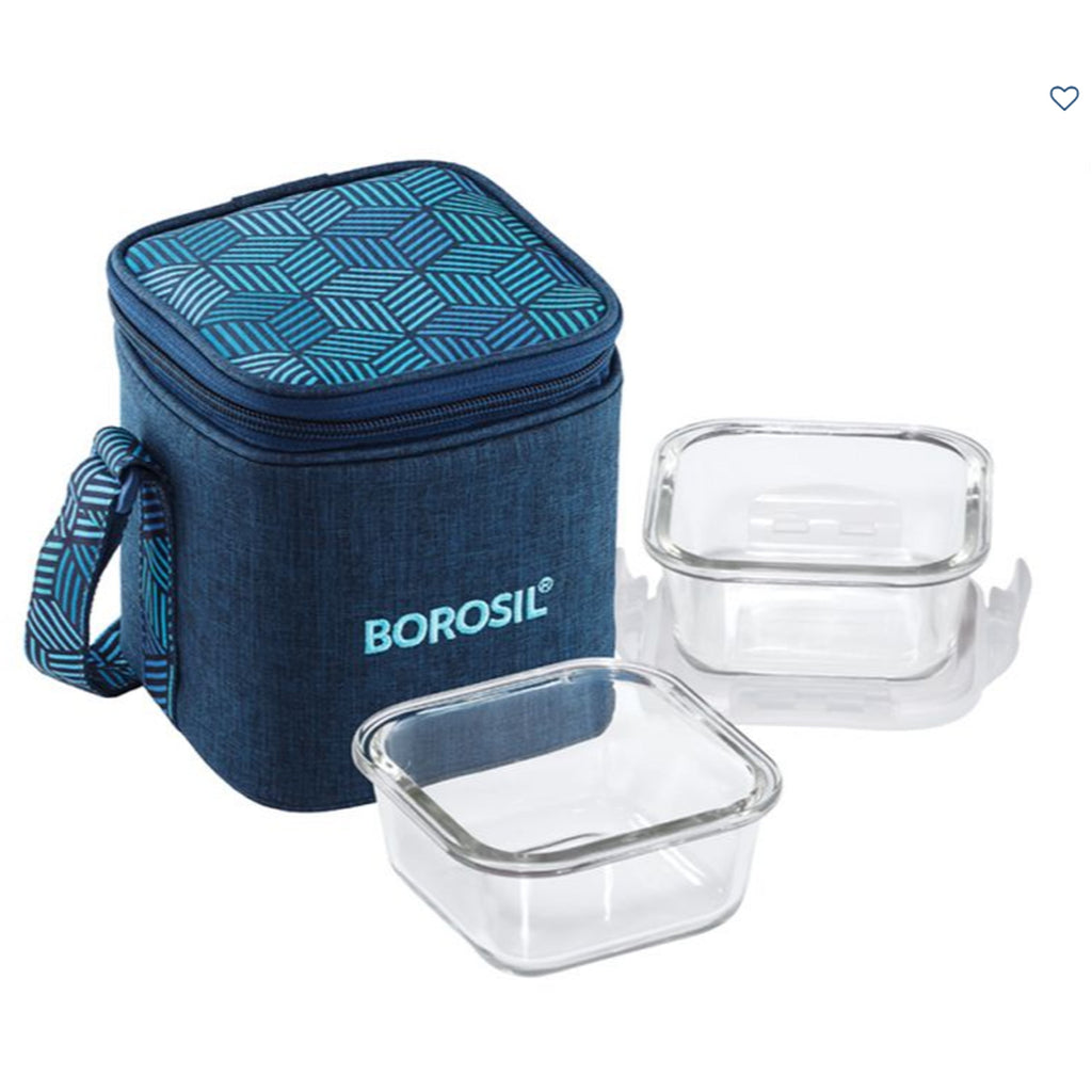 2 Square Microwavable Glass Lunch Box (Foodluck Blue) - ICYCSBS320V