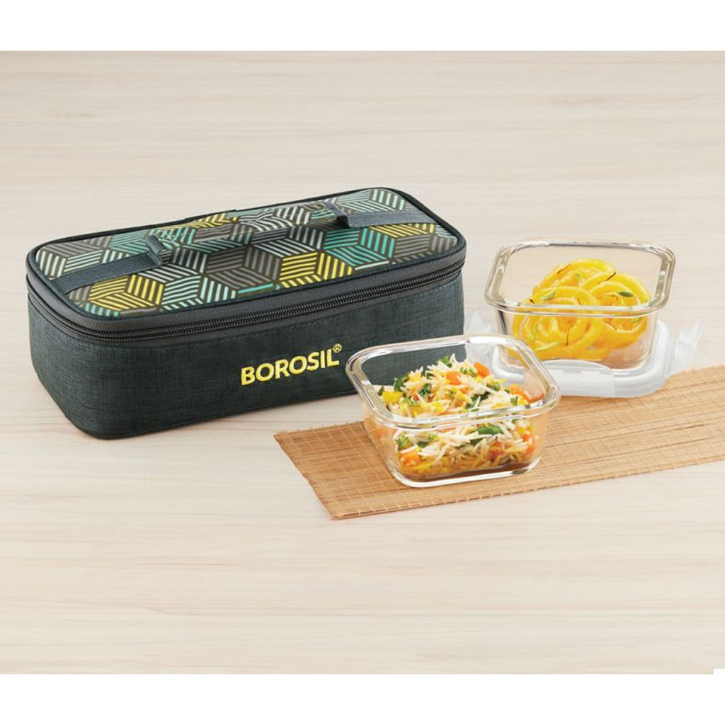 2 Square Microwavable Glass Lunch Box (Foodluck Olive Flat) - ICYCSOS320H