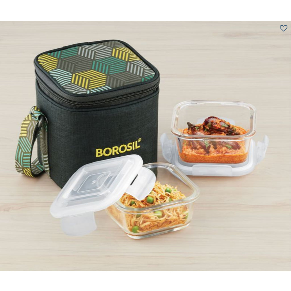 2 Square Microwavable Glass Lunch Box (Foodluck Olive) - ICYCSOS320V