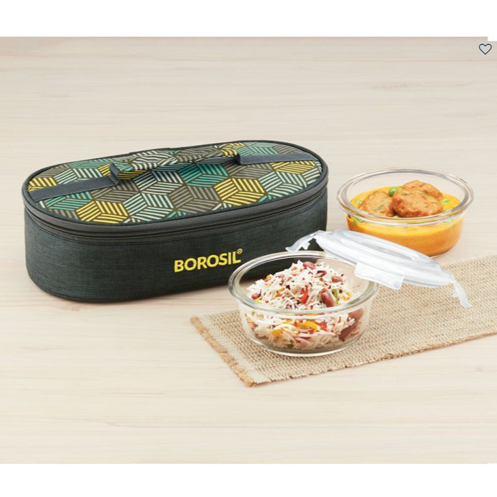 2 Round Microwavable Glass Lunch Box (Foodluck Olive Flat) - ICYCSOS400H