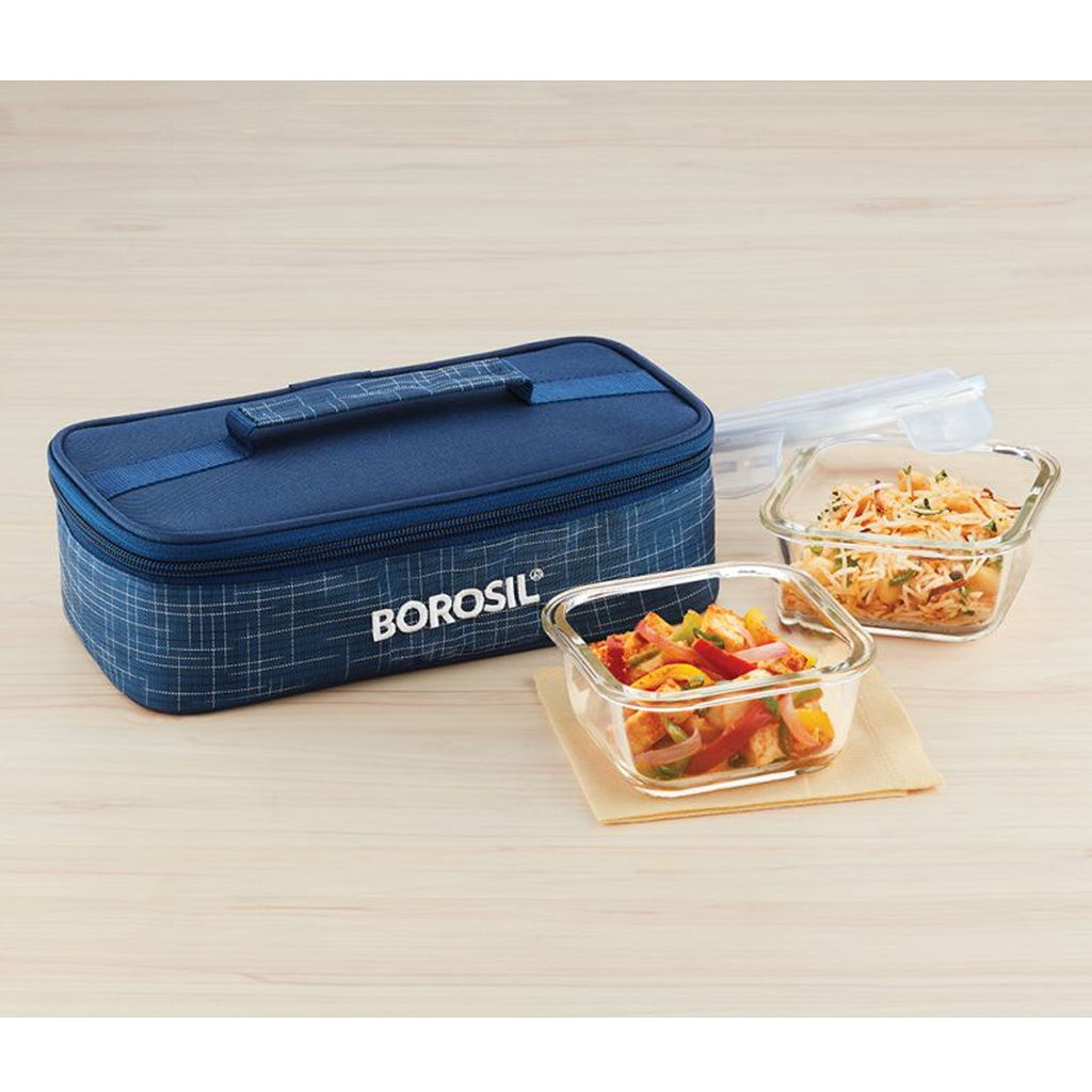 2 Square Microwavable Glass Lunch Box (D'sign Flat) - ICYS2IND320H