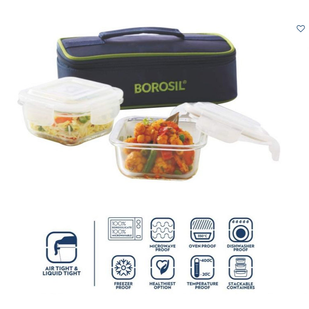 2 Square Microwavable Glass Lunch Box (Classic Flat) - ICYTSQ2320HEC