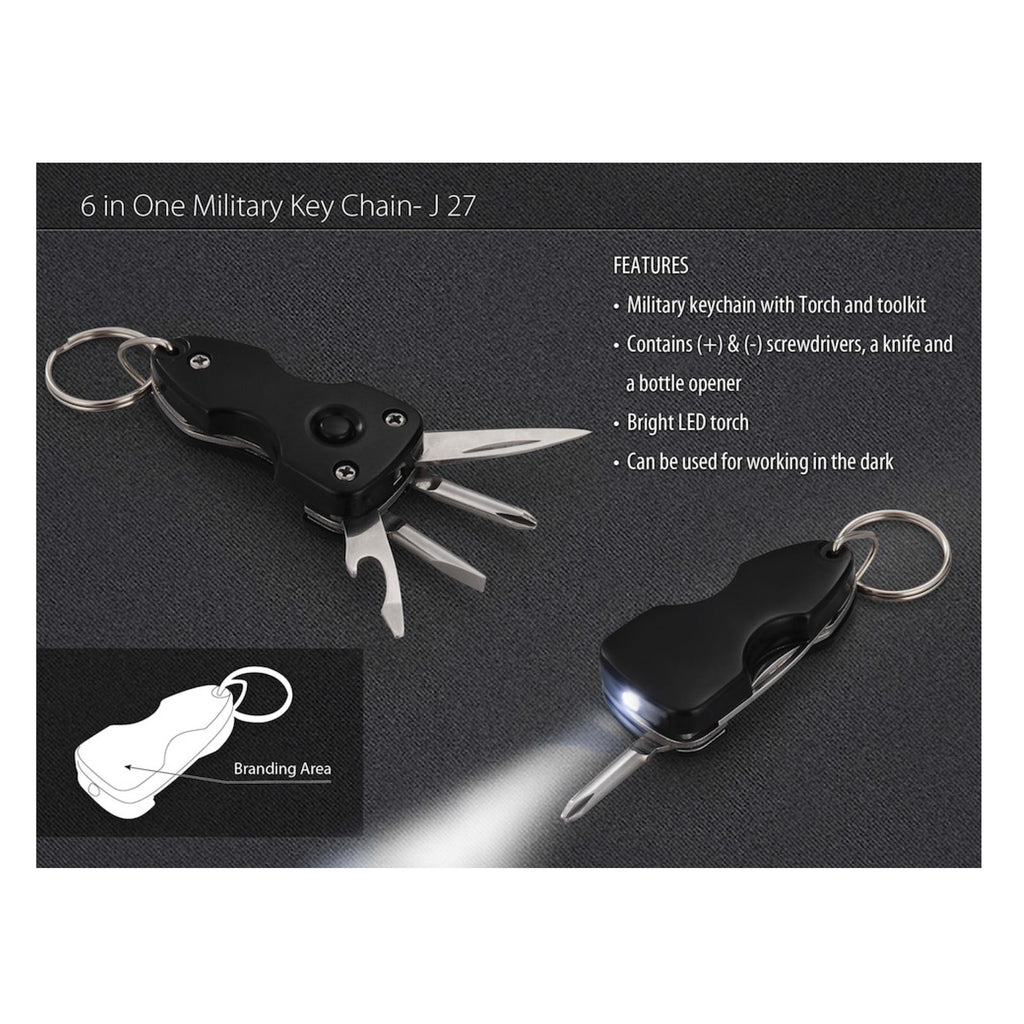 6 In 1 Military Key Chain With Toolkit And Torch - J27