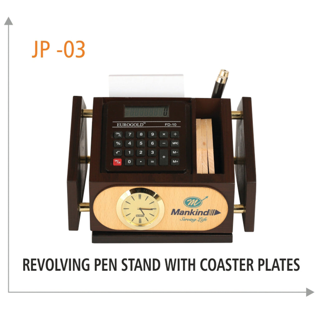 Wooden Revolving Pen Stand with Coaster Plates - JP 03