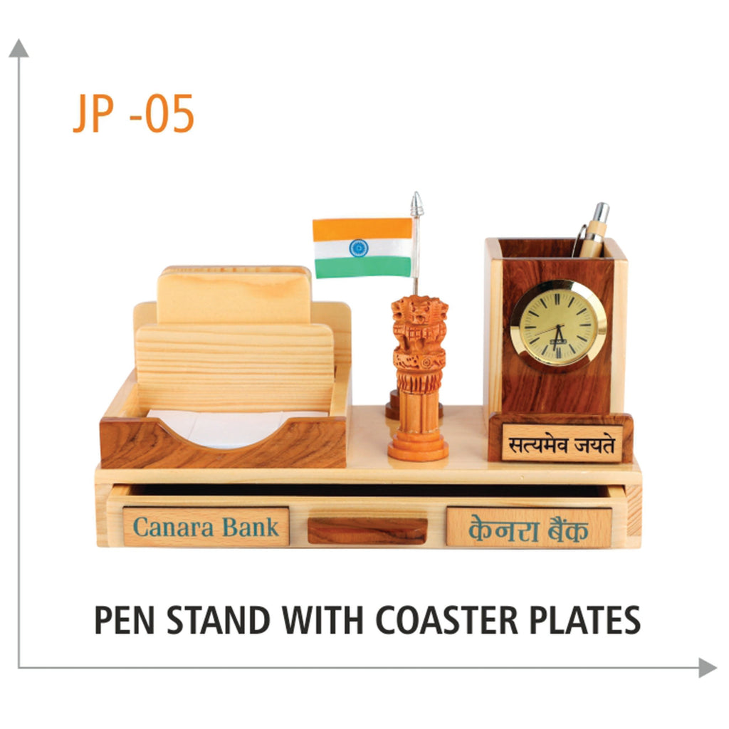 Wooden Pen Stand with Coaster Plates - JP 05