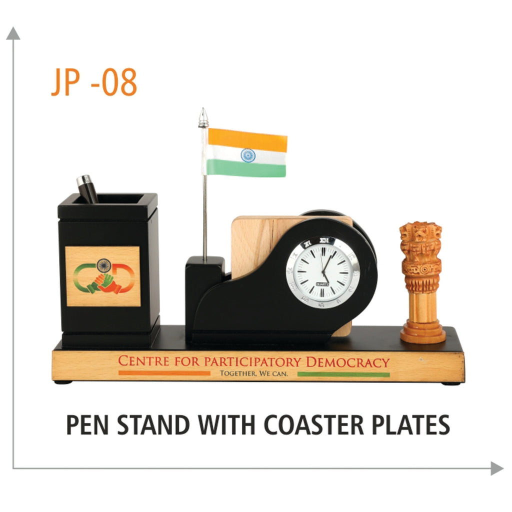 Wooden Pen Stand with Coaster Plates - JP 08