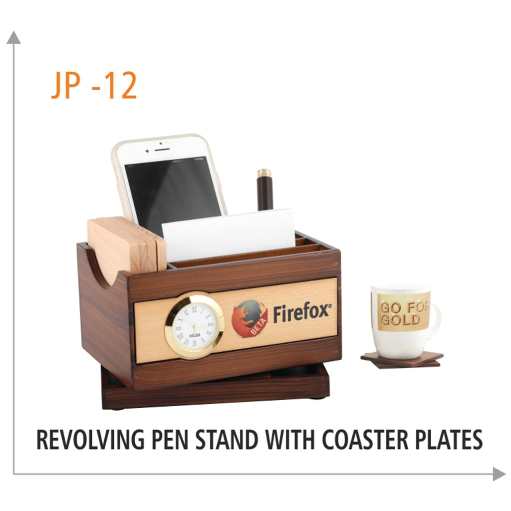 Wooden Revolving Pen Stand with Coaster Plates - JP 12