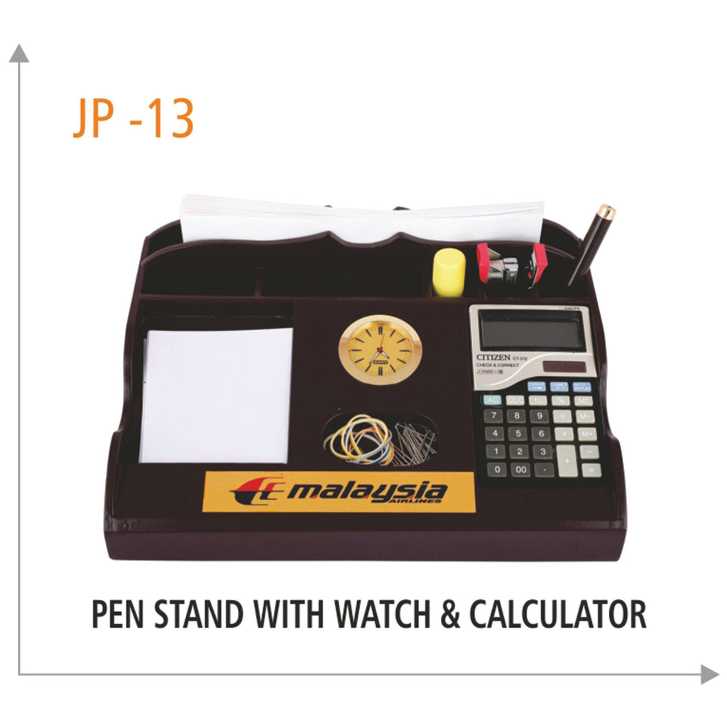 Wooden Pen Stand with Watch & Calculator - JP 13