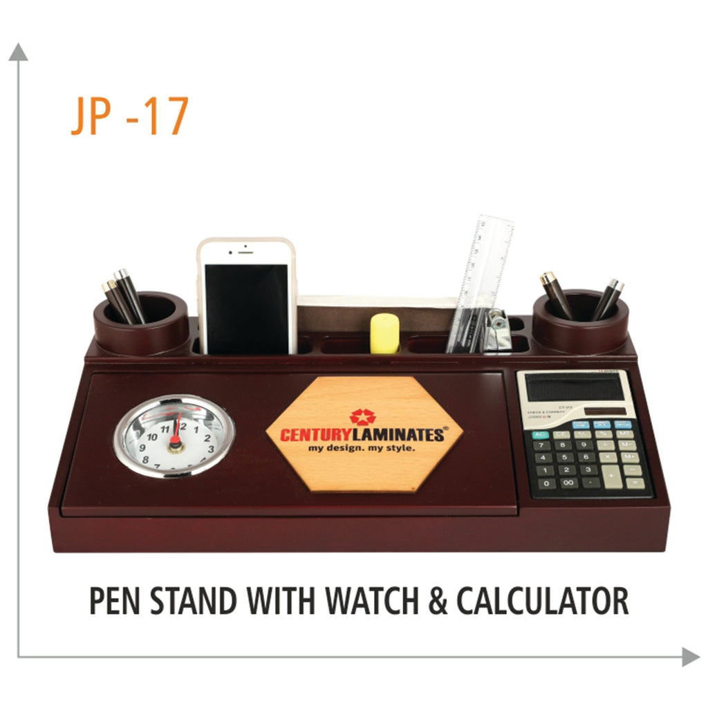 Wooden Pen Stand with Watch & Calculator - JP 17