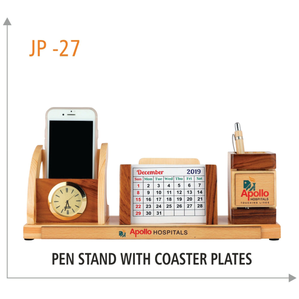 Wooden Pen Stand with Coaster Plates - JP 27