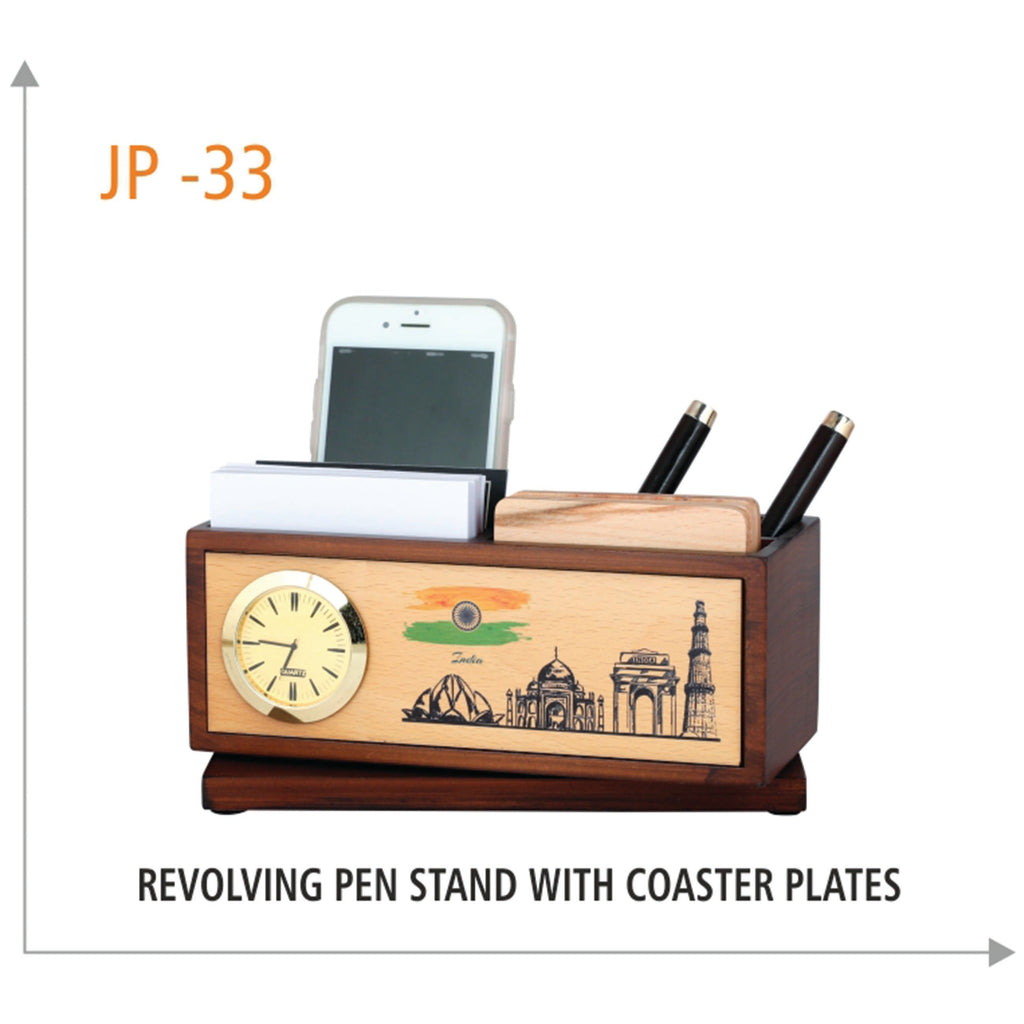 Wooden Revolving Pen Stand with Coasting Plates - JP 33