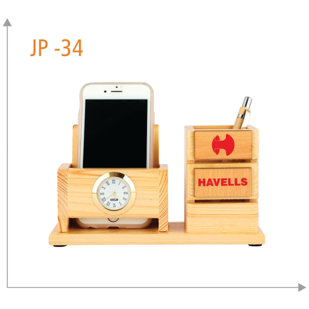 Wooden Revolving Pen Stand with Mobile Holder - JP 34