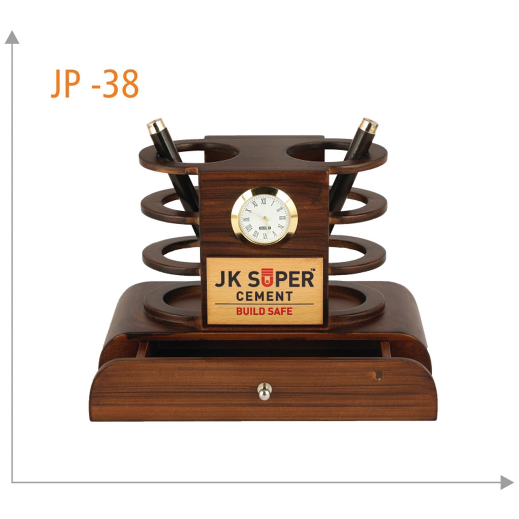Wooden Pen Stand With Watch - JP 38