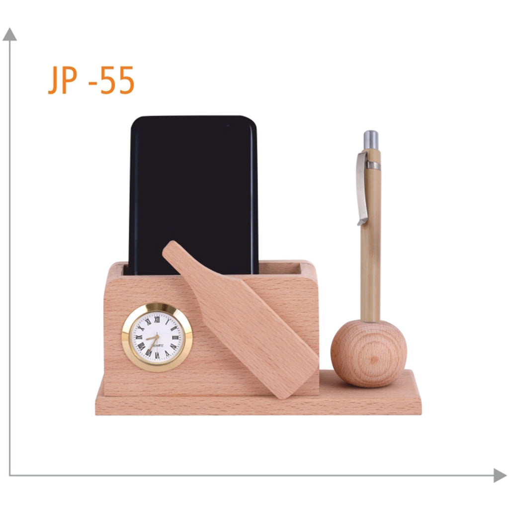 Wooden Pen Stand & Phone Holder with Clock - JP 55