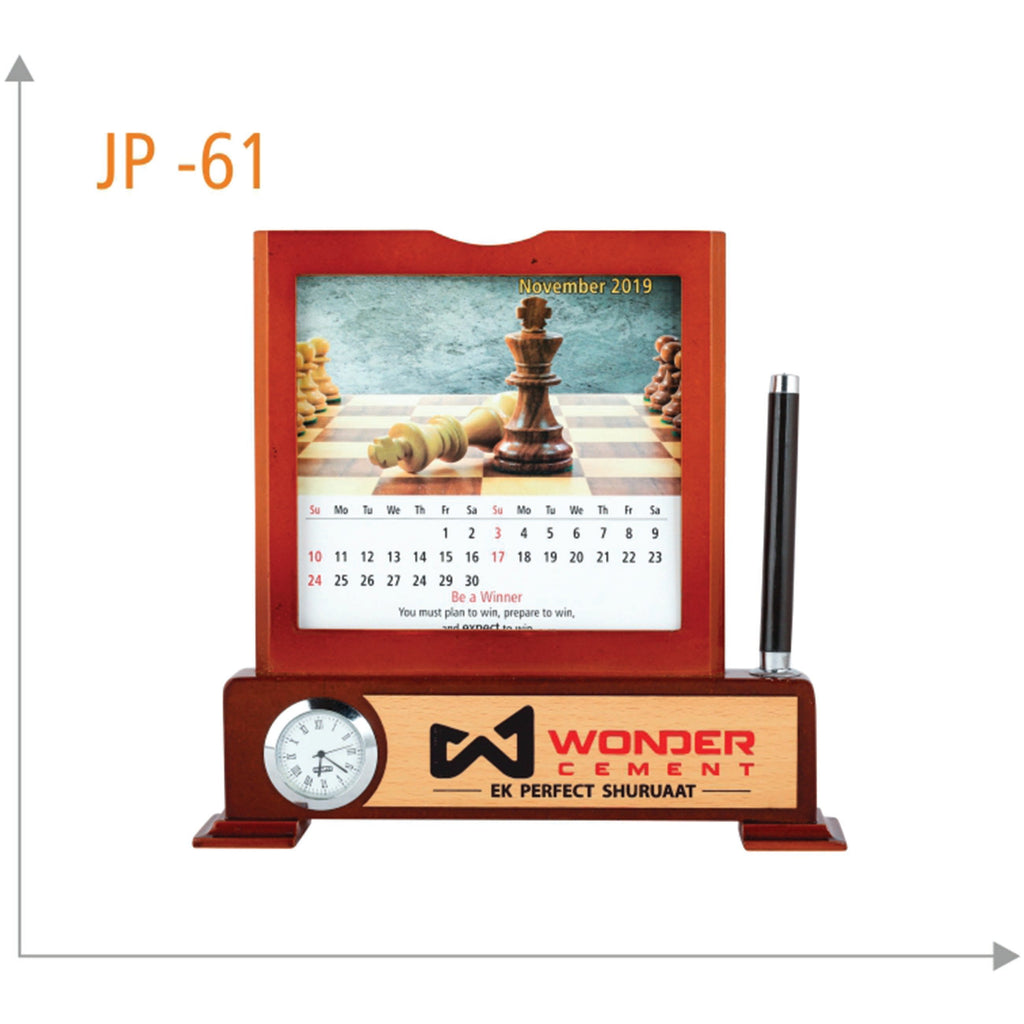 Wooden Pen Stand With Clock - JP 61