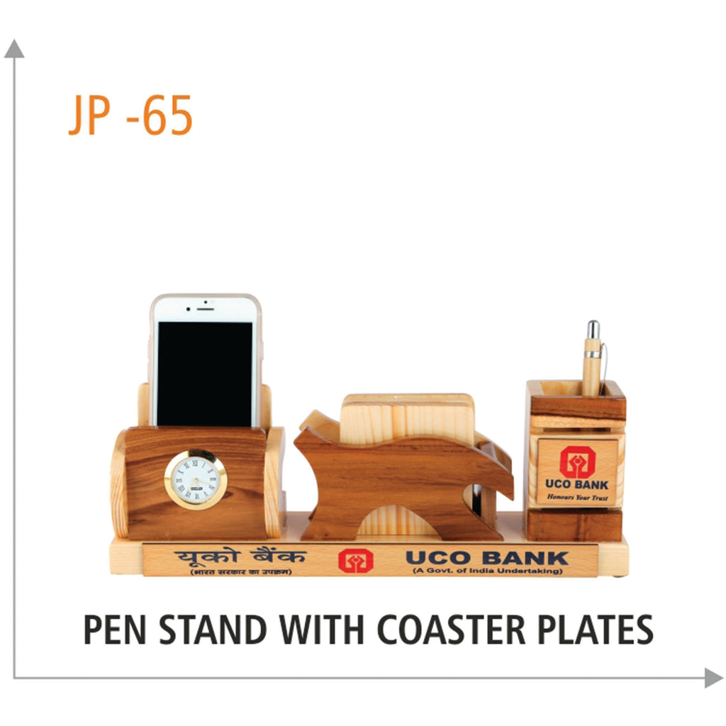 Wooden Pen Stand and Mobile Stand with Coaster Plates - JP 65