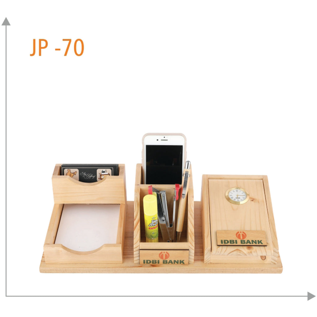 Wooden Pen Stand with Mobile Stand And Table Clock - JP 70