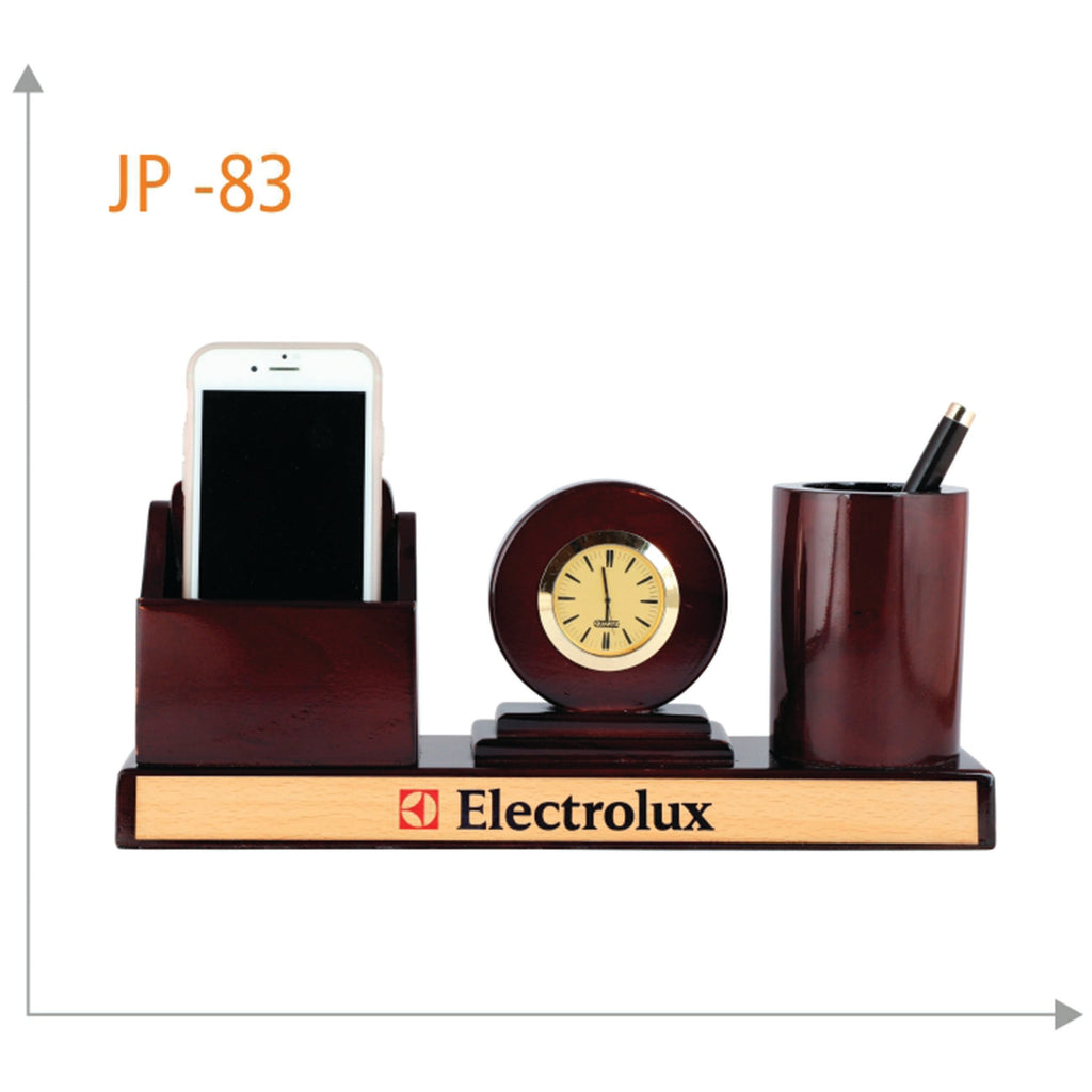 Wooden Pen Stand And Mobile Holder with Clock - JP 83