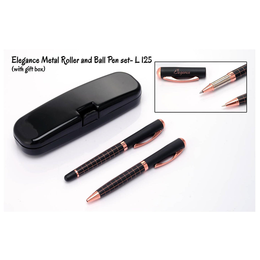 Elegance Metal Roller And Ball Pen Set (With Gift Box) - L125