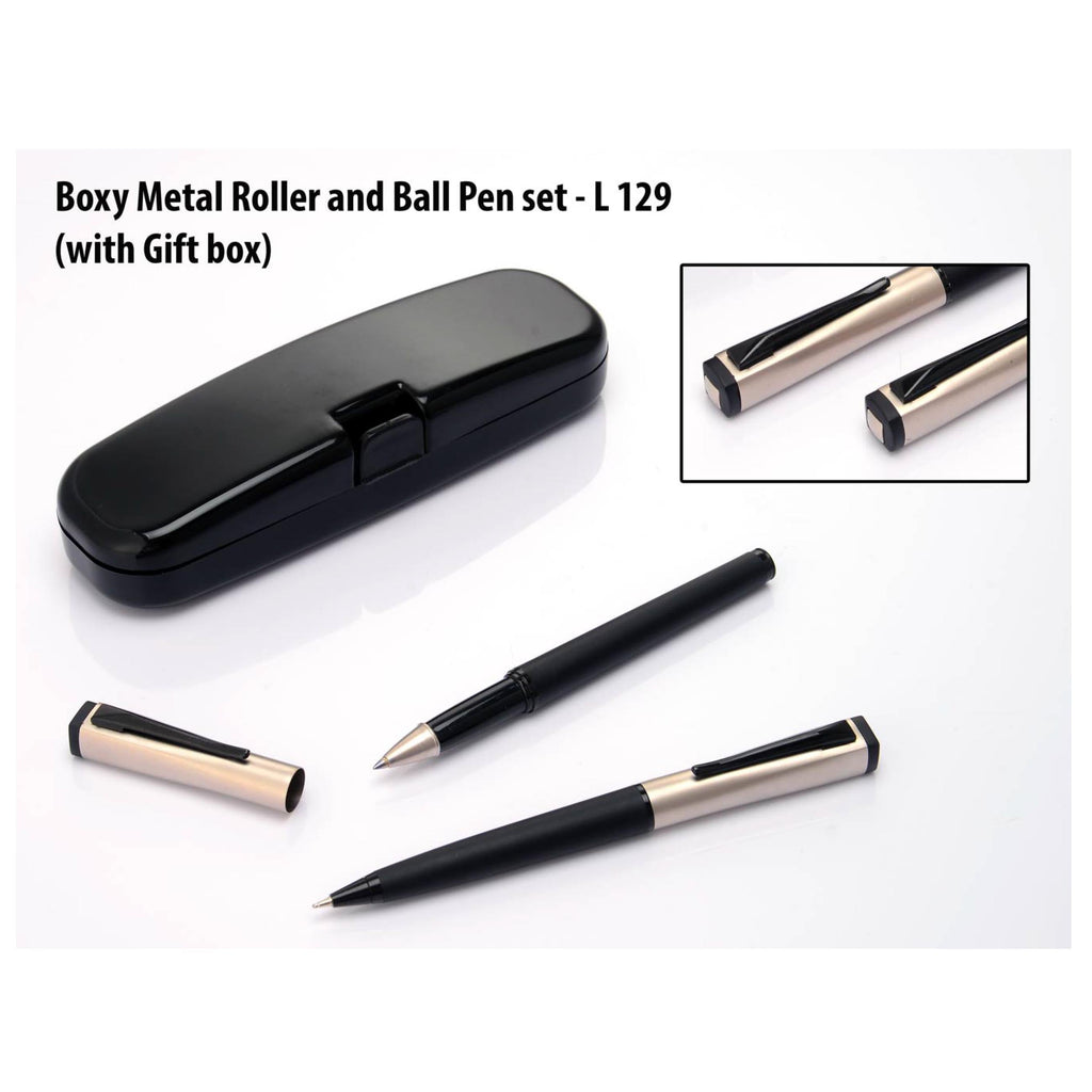 Boxy Metal Roller And Ball Pen Set (With Gift Box) - L129
