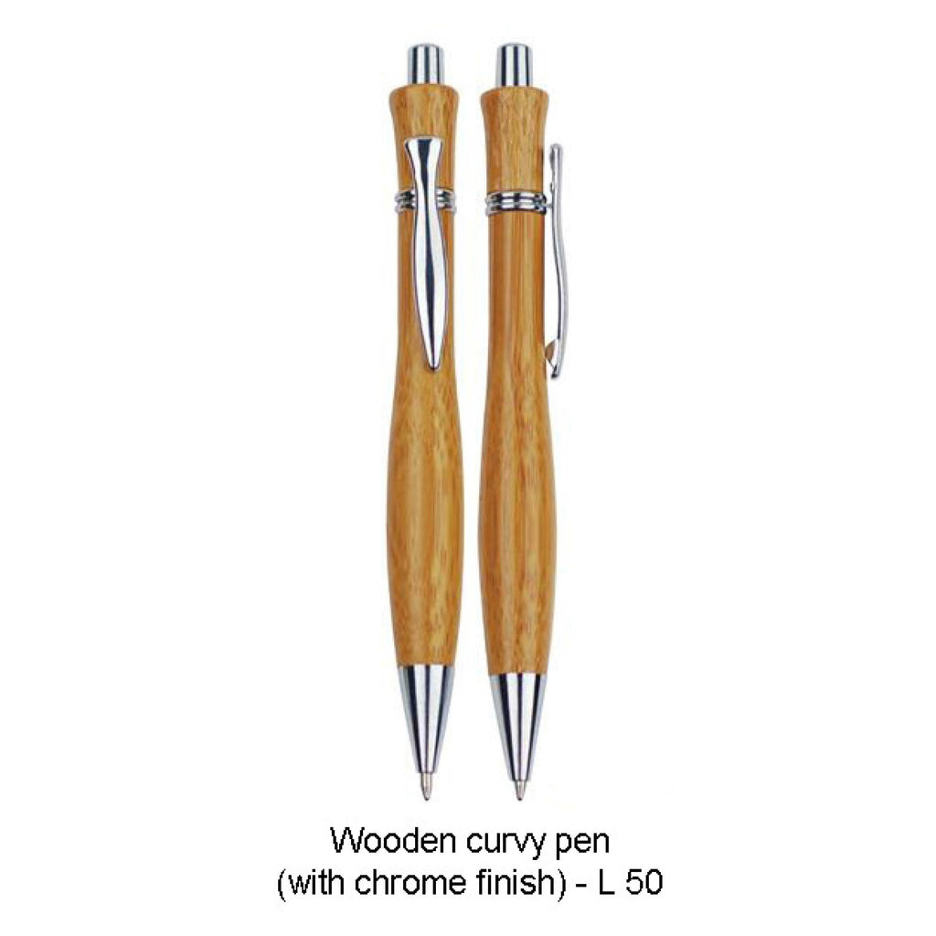 Wooden Curvy Pen (With Chrome Finish) - L50
