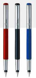 Parker Vector Metallix Fountain Pen With Stainless Steel Trim+Ink Bottle