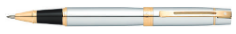 Sheaffer 300 Bright Chrome Barrel & Cap Featuring Gold Tone Trim Roller Pen