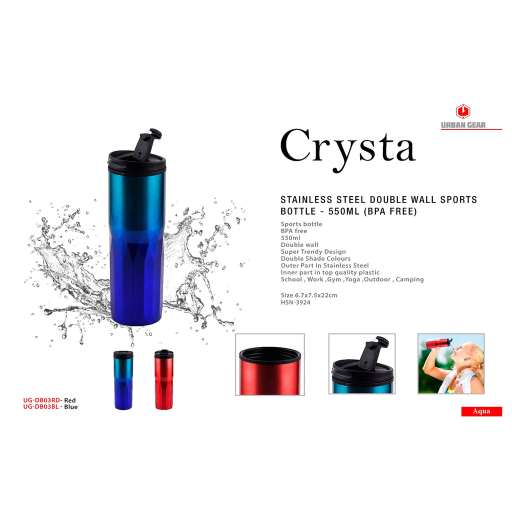 Crysta Stainless Steel Double Wall Sports Bottle - 550ml