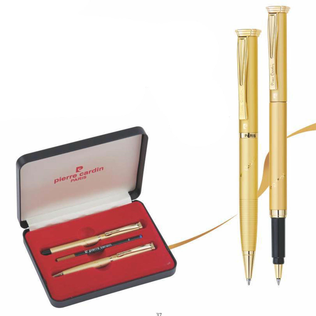 Pierre Cardin Nobless Satin Gold Finish Exclusive set of Roller Pen & Ball Pen