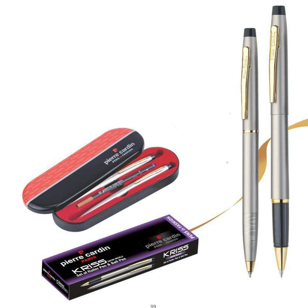 Pierre Cardin Kriss Satin Nickle Set of Roller Pen & Ball Pen